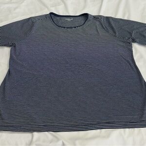 Lands' End Navy and White Striped Short Sleeve Crew